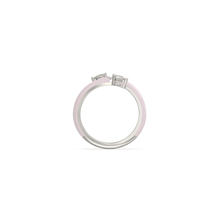 Pink Enamel and Lab Diamond Open Ring In Sterling Silver