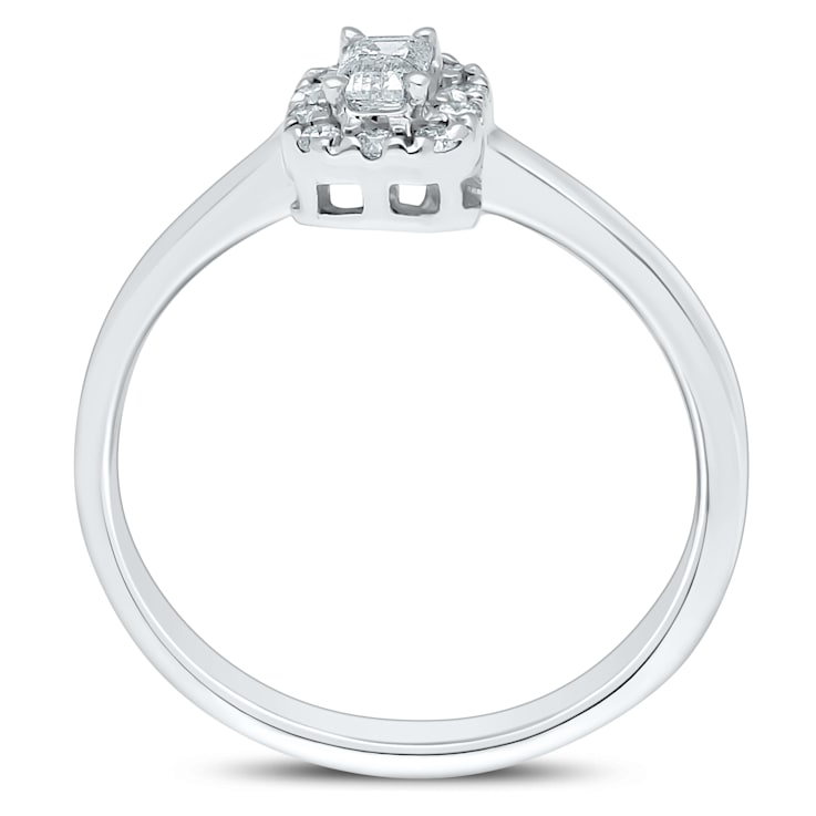 0.25Ct Petite halo Emerald cut ring with Round side stones Lab Grown
Diamond in 14K gold