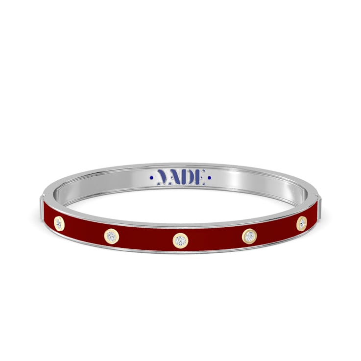 Red Enamel Bangle Bracelet in 14k Gold Over Sterling Silver 0.6ctw