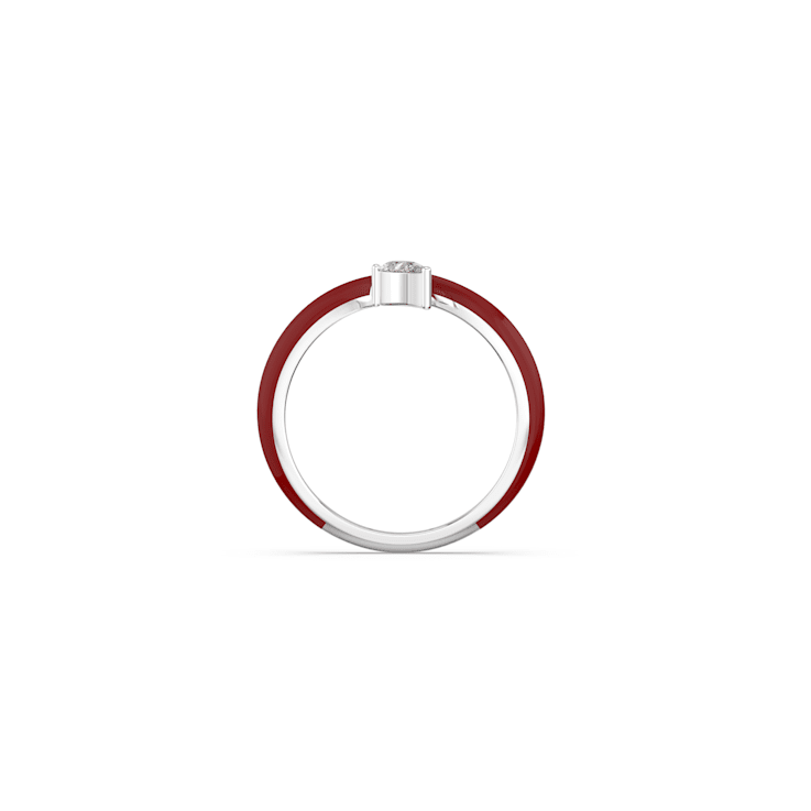 Red Enamel and Lab Diamond Ring In Sterling Silver