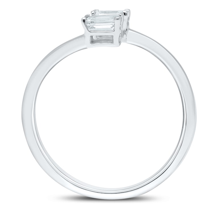 0.50 Ct Two Stone Emerald Cut Sideways Bypass Ring in 14K White Gold.