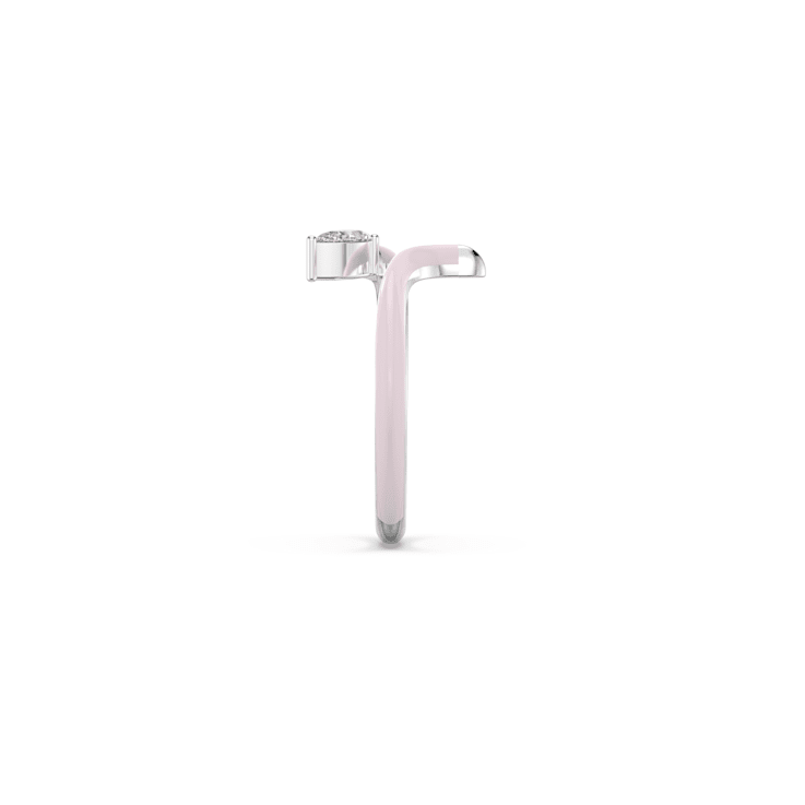Pink Enamel and Lab Diamond Ring In Sterling Silver