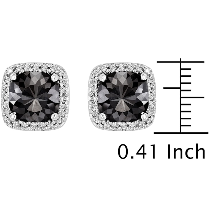 Cushion Shape Black Diamond And Round White Diamond Halo Studs In 14k
White Gold (5.60 Cttw)