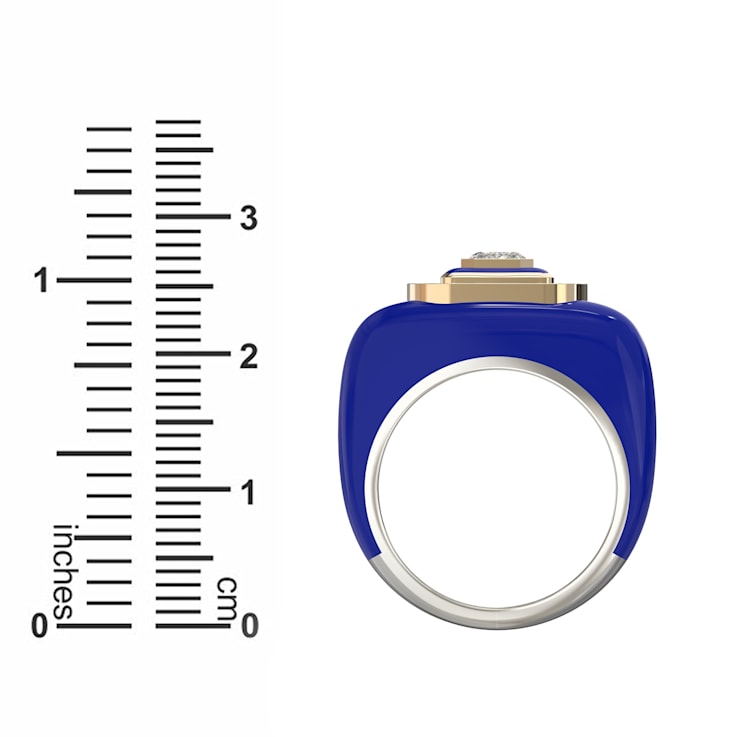 Blue Enamel and Lab Diamond Signet Ring In Sterling Silver