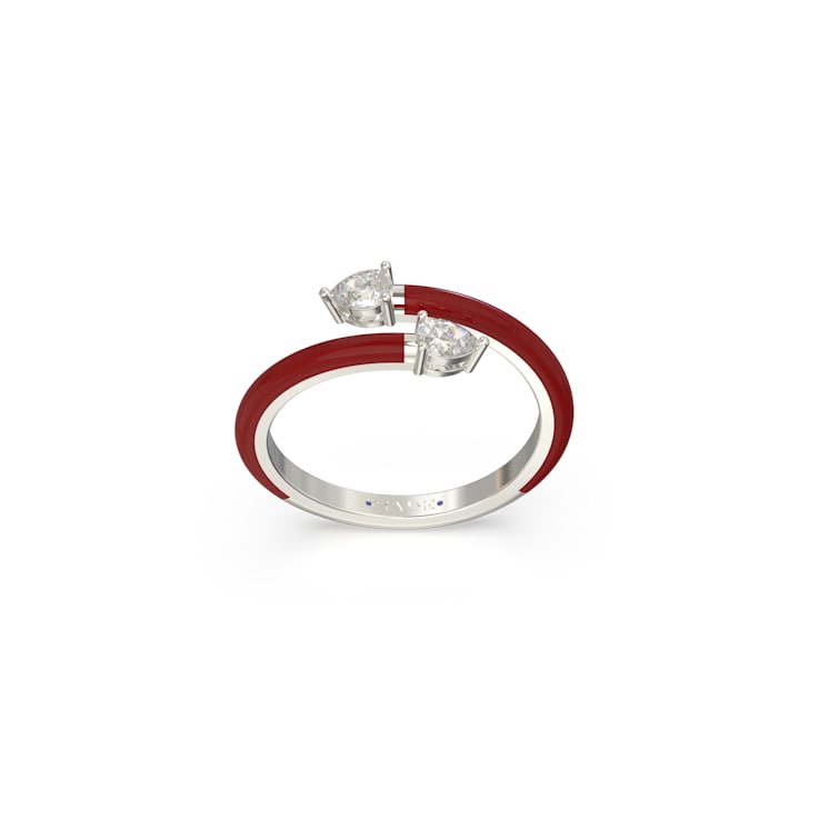 Red Enamel and Lab Diamond Open Ring In Sterling Silver