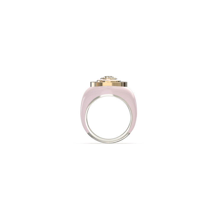 Pink Enamel and Lab Diamond Signet Ring In Sterling Silver