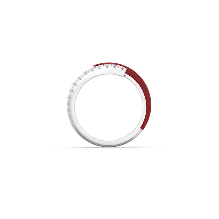 Red Enamel and Lab Diamond Open Ring In Sterling Silver