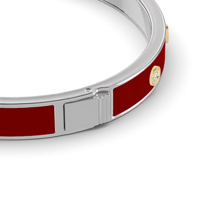Red Enamel Bangle Bracelet in 14k Gold Over Sterling Silver 0.6ctw