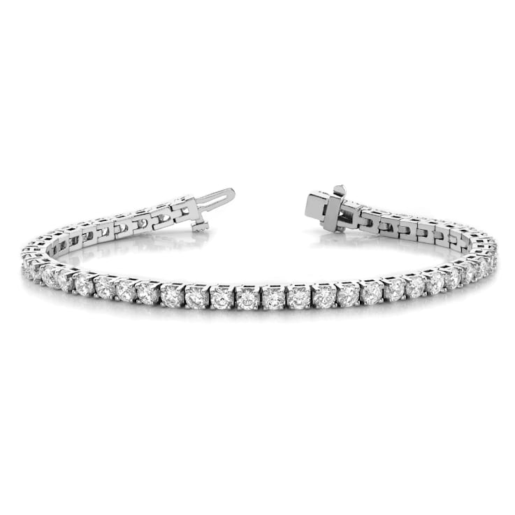 14K White Gold Four Prong Lab Created Diamond Tennis Bracelet