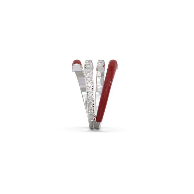 Red Enamel and Lab Diamond Wrap Ring In Sterling Silver