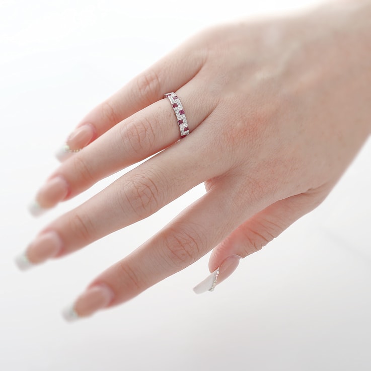 Beverley K 18K White Gold 0.22ctw Diamond and 1.17ctw Ruby Eternity band