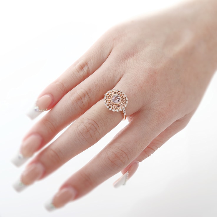 Beverley K 14K Rose Gold Diamond 0.13ctw and Morganite 0.60ctw Ring