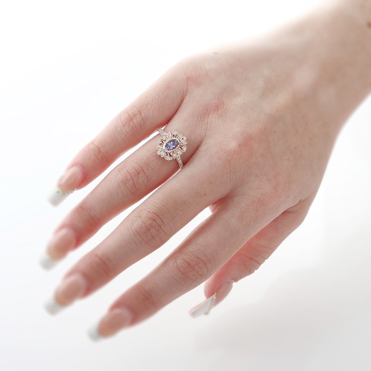 Beverley K 14K Rose Gold Diamond 0.15ctw and Tanzanite 0.54ctw Ring