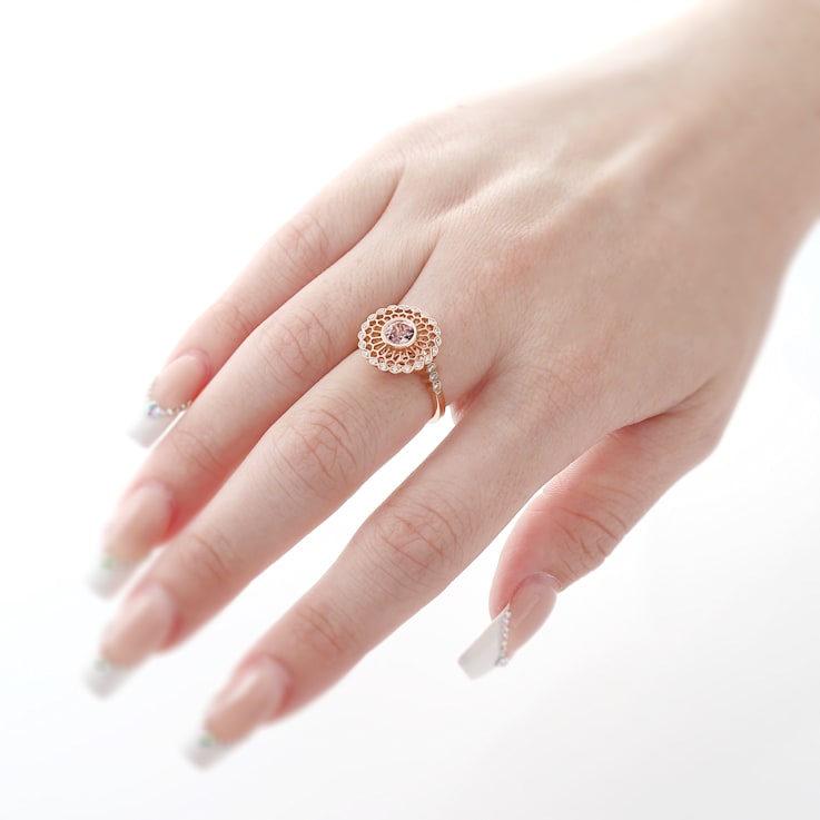 Beverley K 14K Rose Gold Diamond 0.13ctw and Morganite 0.60ctw Ring