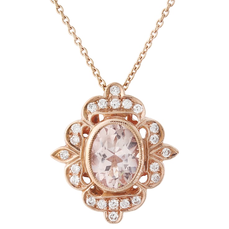 Beverley K 14K Rose Gold 1.21ctw Morganite and 0.18ctw Diamond Pendant