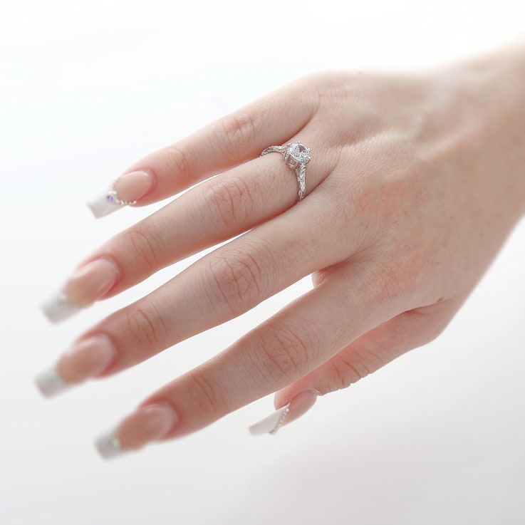 Beverley K 14K White Gold 0.08ctw Diamond Ring Set With A Cubic Zirconia Center