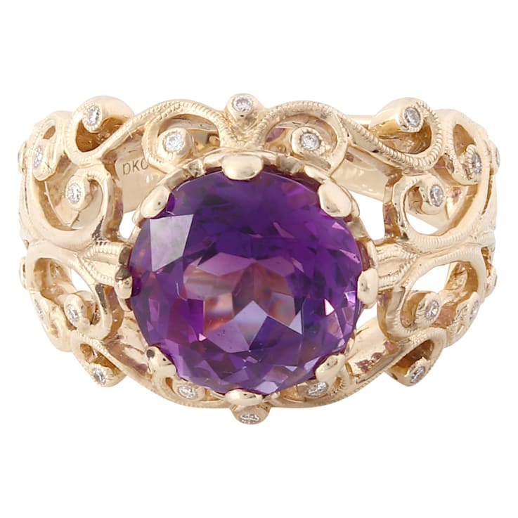 Beverley K 14K Yellow Gold 0.08ctw Diamond and 4.41ctw Amethyst Ring