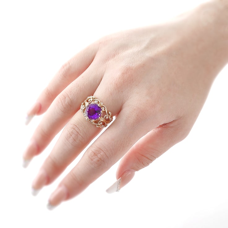Beverley K 14K Yellow Gold 0.08ctw Diamond and 4.41ctw Amethyst Ring
