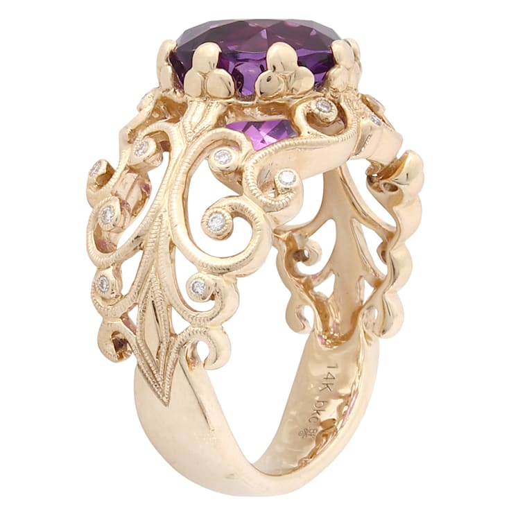 Beverley K 14K Yellow Gold 0.08ctw Diamond and 4.41ctw Amethyst Ring