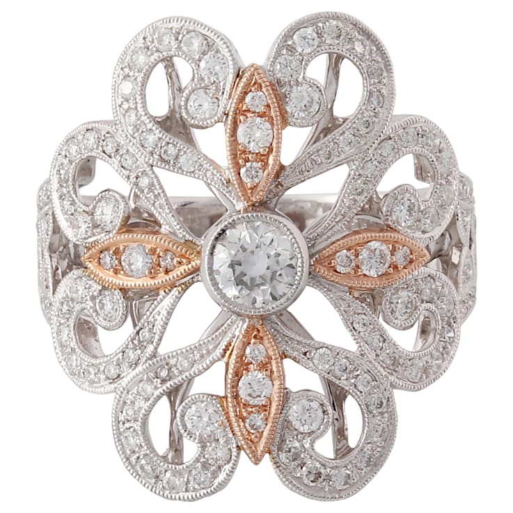 Beverley K 14K White and Rose Gold 0.90ctw Diamond Two Tone Floral Ring