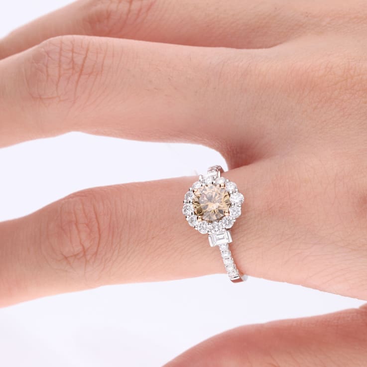 Gin & Grace 14K White Gold Real Diamond Ring (I1) with Natural Brown Diamond