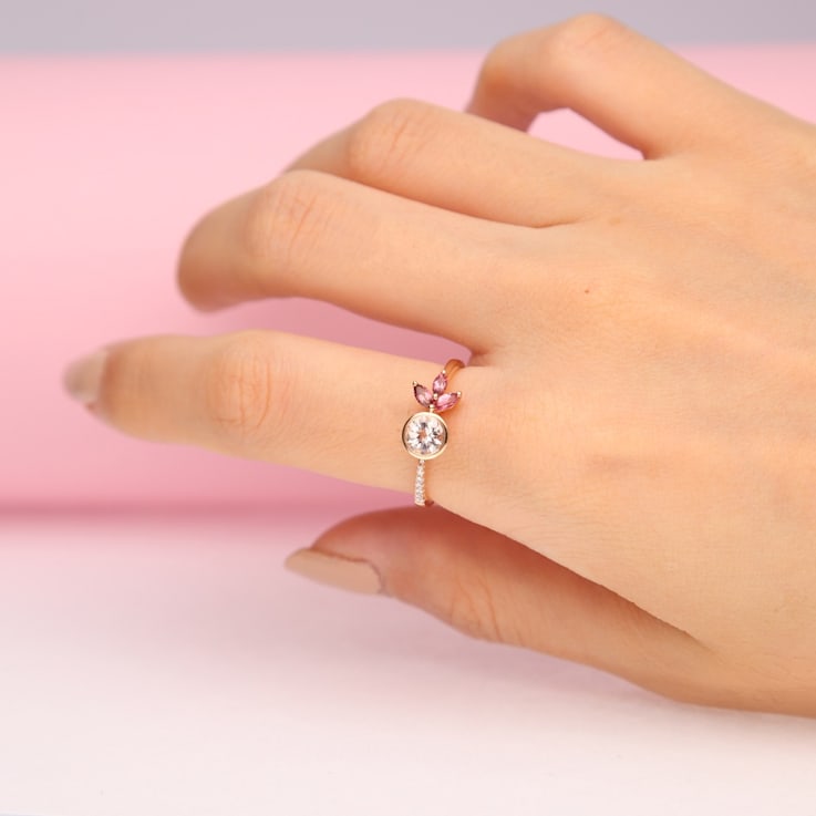 Gin & Grace 14K Rose Gold Real Diamond Ring (I1) with Genuine
Morganite & Pink Tourmaline