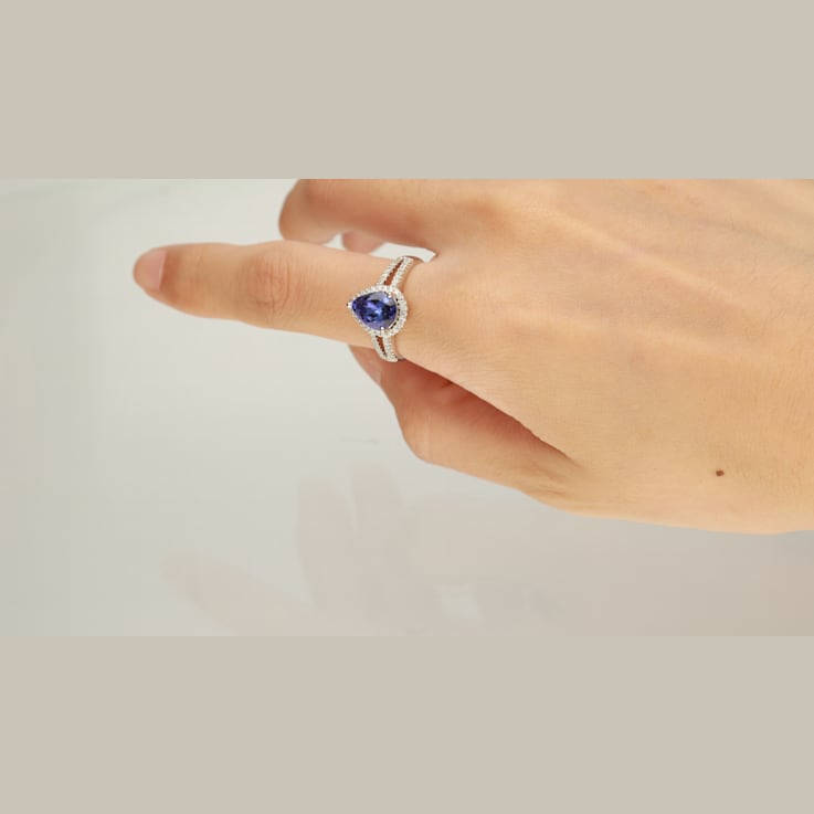 Gin & Grace 14K White Gold Real Diamond Ring (I1) with Genuine Tanzanite