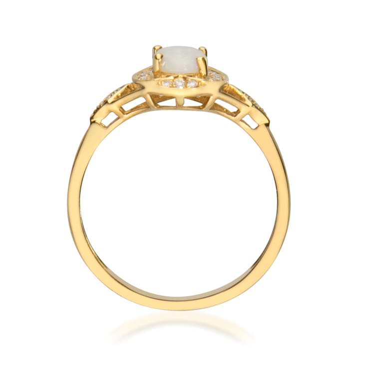Gin & Grace 10K Yellow Gold Natural Australian Opal With Real
Diamond (I1) Statement Ring