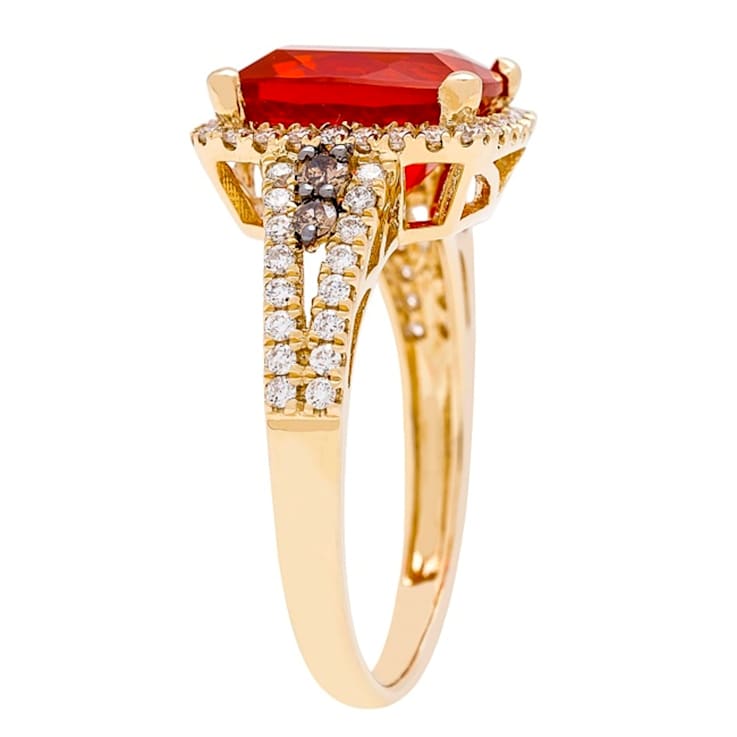 Gin & Grace 14K Gold Mexican Fire Opal with Diamond Ring