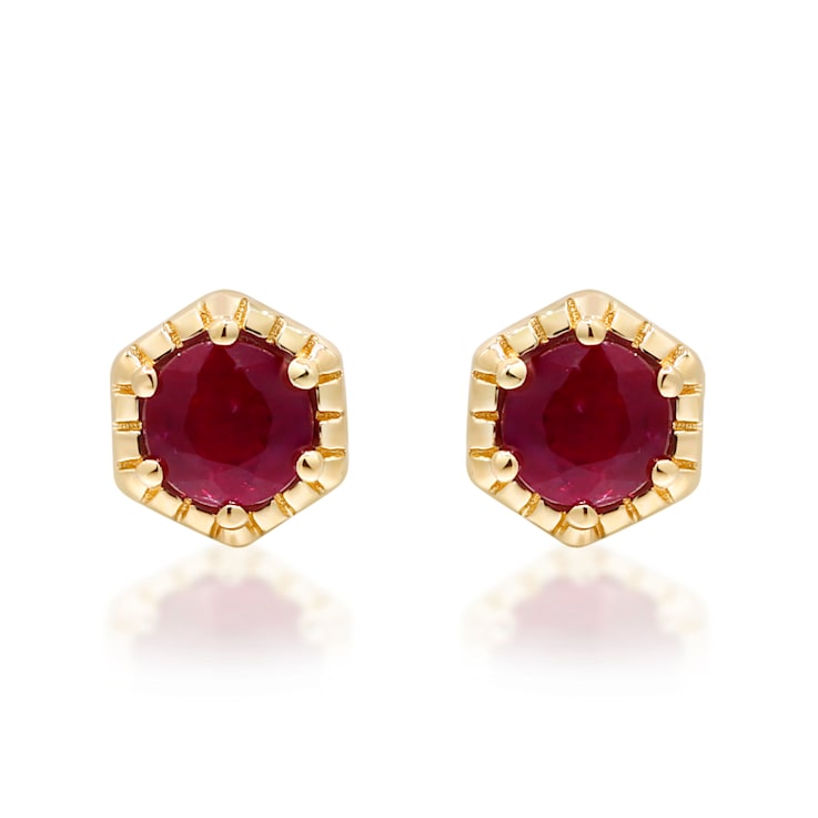 Gin Grace 14K Yellow Gold Stud Earring with Genuine Ruby 1643TA