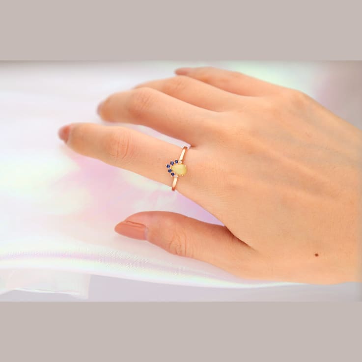 Gin & Grace 14K Yellow Gold Real Diamond Ring (I1) with Natural Opal
& Blue Sapphire