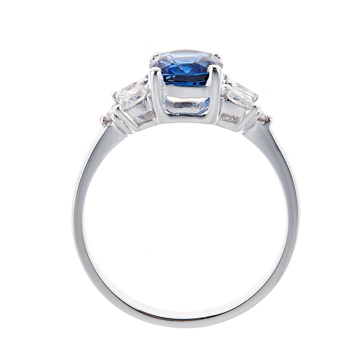 Gin & Grace 18K White Gold Diamond Ring with Blue Sapphire