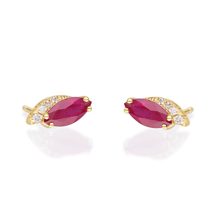 Gin & Grace 10K Yellow Gold Genuine Ruby and Real Diamond (I1) Earring