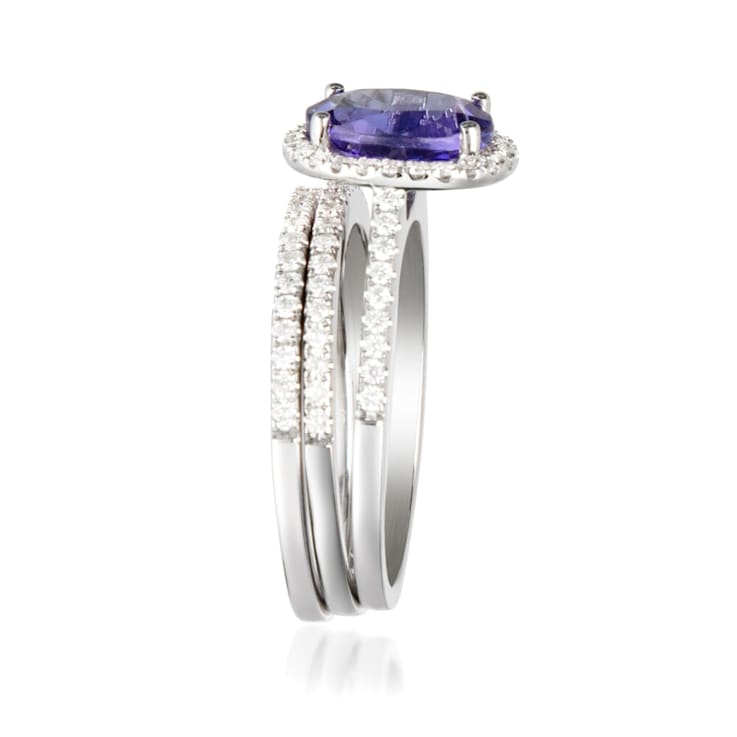 Gin & Grace 14K White Gold Real Diamond Ring (I1) with Genuine Tanzanite