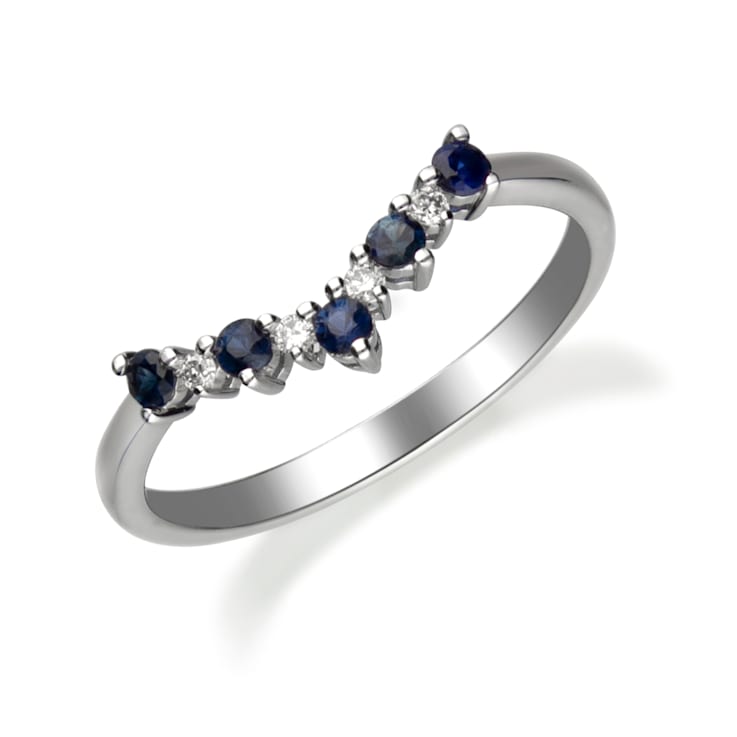 Gin & Grace 10K White Gold Real Diamond Ring (I1) with Natural Blue Sapphire