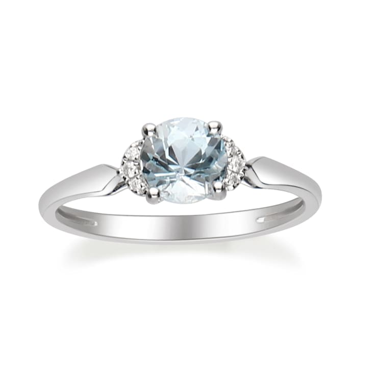 Gin & Grace 14K White Gold Blue Aquamarine with Diamond Ring