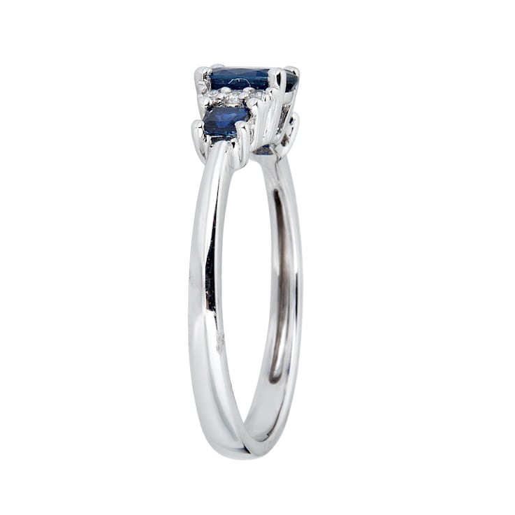 Gin & Grace 10K White Gold Diamond Wedding Engagement Ring with Blue Sapphire