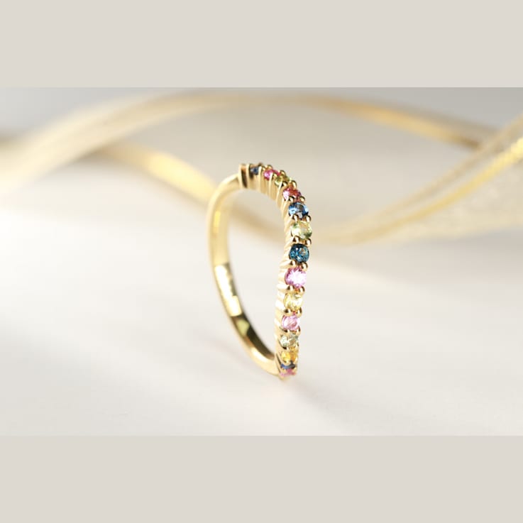 Gin & Grace 18K Yellow Gold Ring with Natural Multi Sapphire