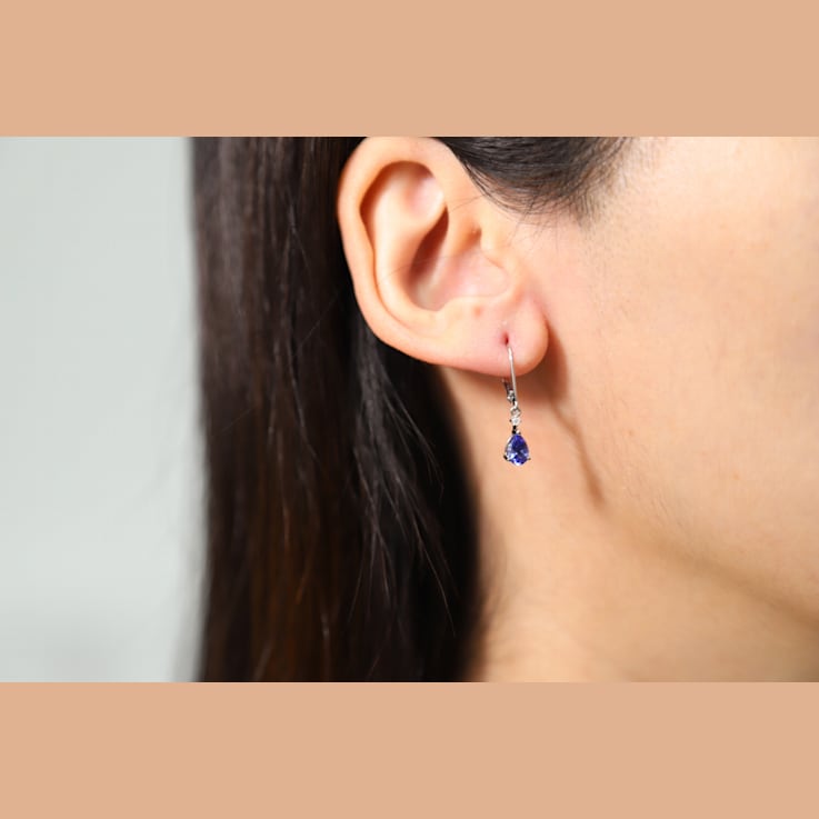 Gin & Grace 14K White Gold Real Diamond LeverBack Earring with
Genuine Blue Tanzanite