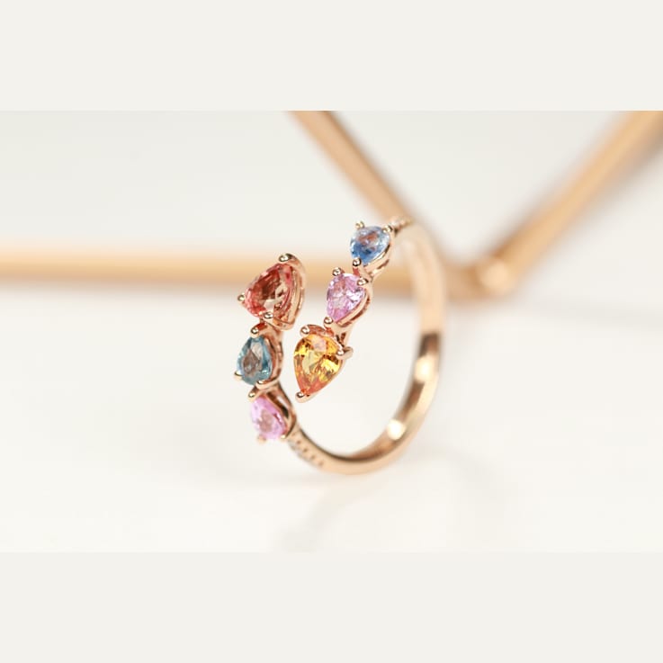 Gin & Grace 14K Rose Gold Real Diamond Ring (I1) with Natural Multi Sapphire