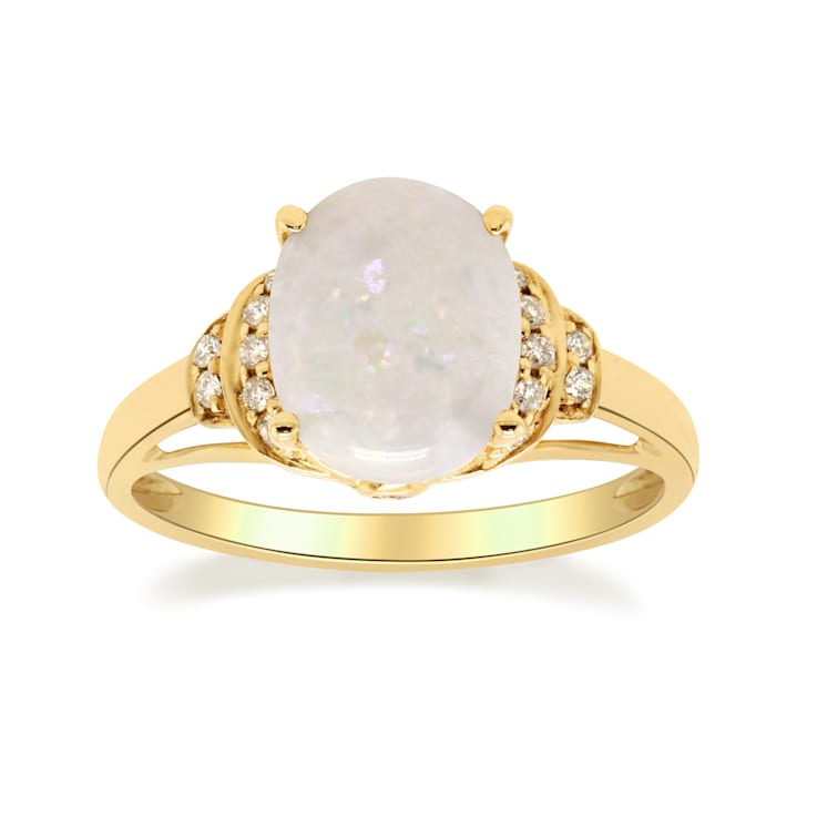 Gin & Grace 10K Yellow Gold Real Diamond Statement Ring (I1) with
Natural Australian Opal