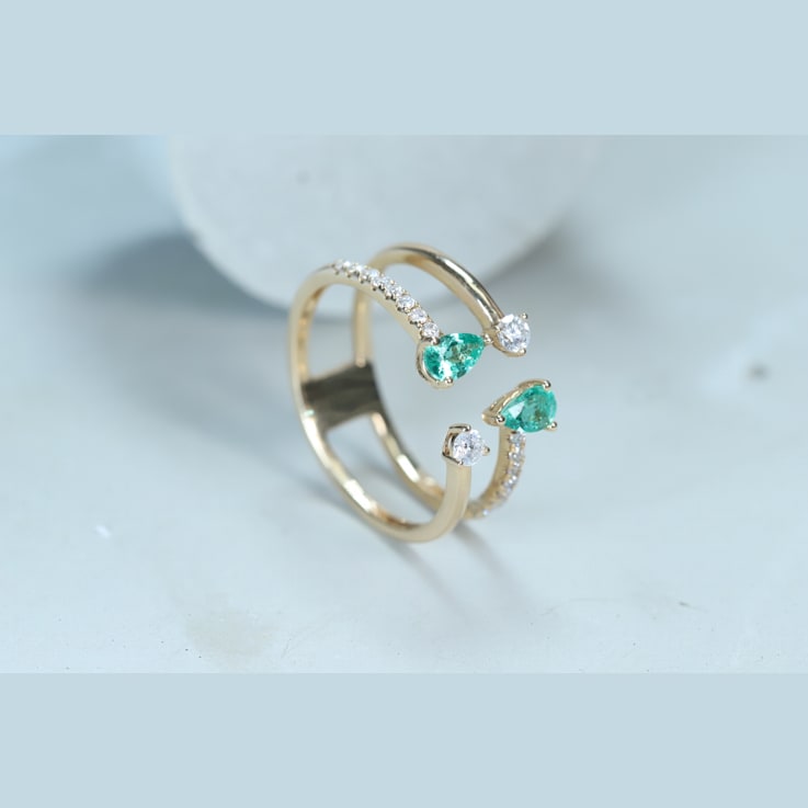 Gin and Grace 14K Yellow Gold Natural Zambian Emerald Ring with Real Diamonds