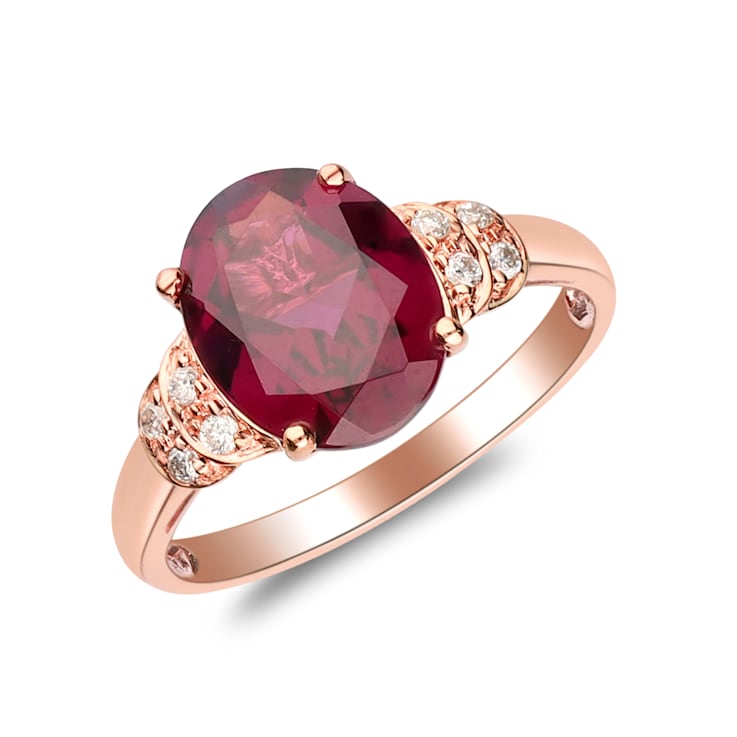 Gin & Grace 14K Rose Gold Real Diamond Ring (I1) with Raspberry
color Natural Rhodolite Garnet
