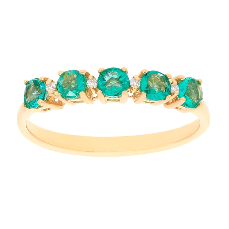 Gin and Grace 14K Yellow Gold Natural Zambian Emerald Ring with Natural Diamonds