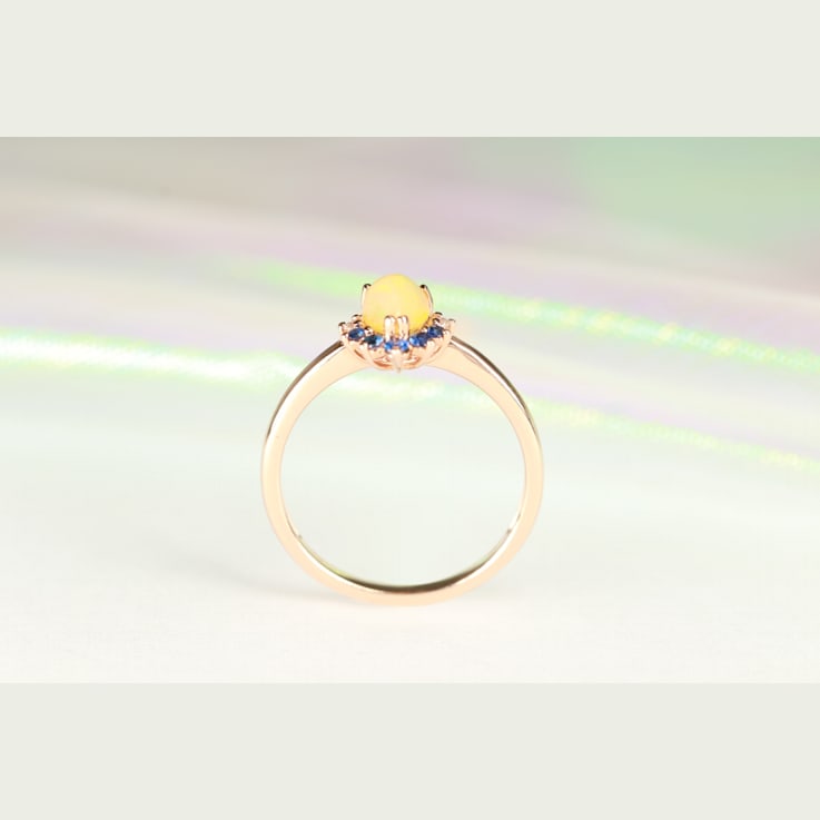 Gin & Grace 14K Yellow Gold Real Diamond Ring (I1) with Natural Opal
& Blue Sapphire