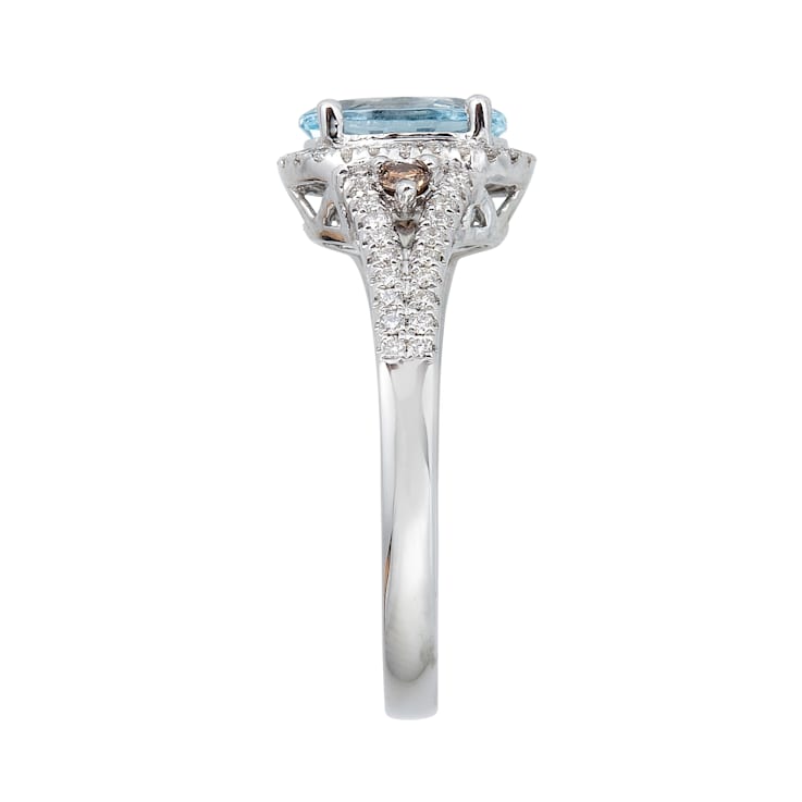 Gin & Grace 14K White Gold Real White & Brown Diamond (I1) with
Genuine Aquamarine Ring