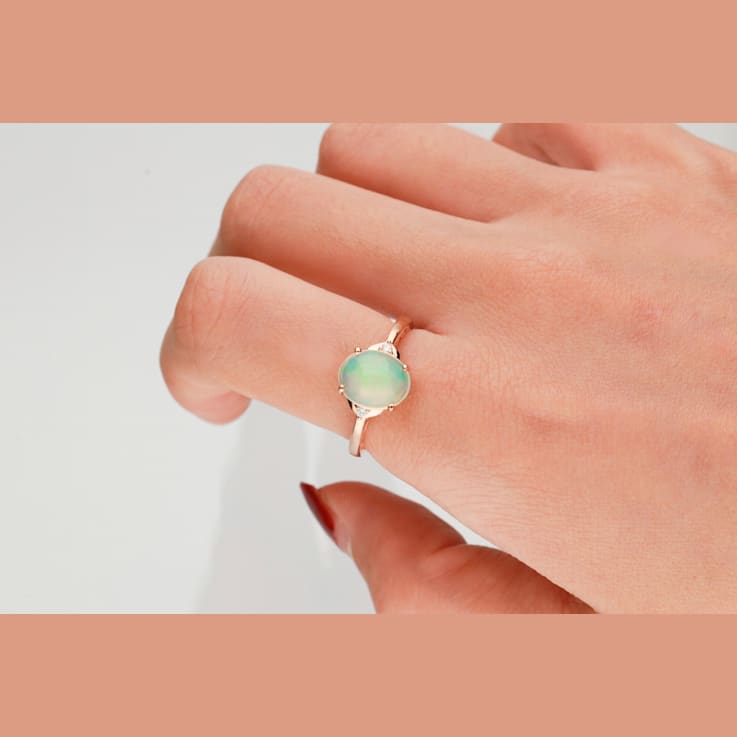 Gin & Grace 10K Rose Gold Real Diamond Ring (I1) with Natural Opal