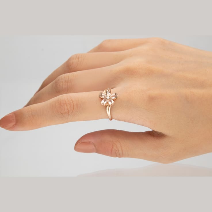 Gin & Grace 10K Rose Gold Real Diamond Anniversary Engagement Ring
(I1) with Genuine Morganite