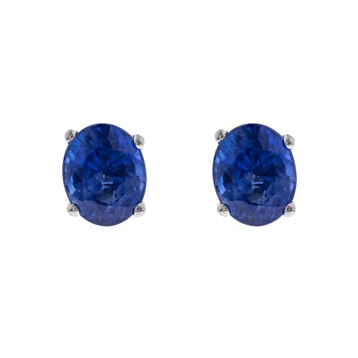 Gin & Grace 14K White Gold Stud Earring with Natural Blue Sapphire
