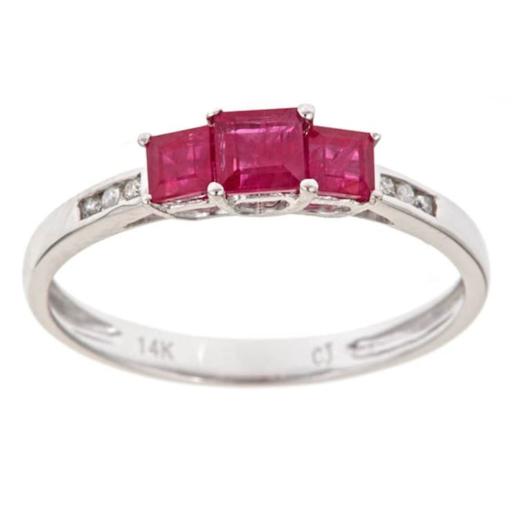 Gin & Grace 14K White Gold Real Diamond Ring (I1) with Genuine
Princess Cut Ruby